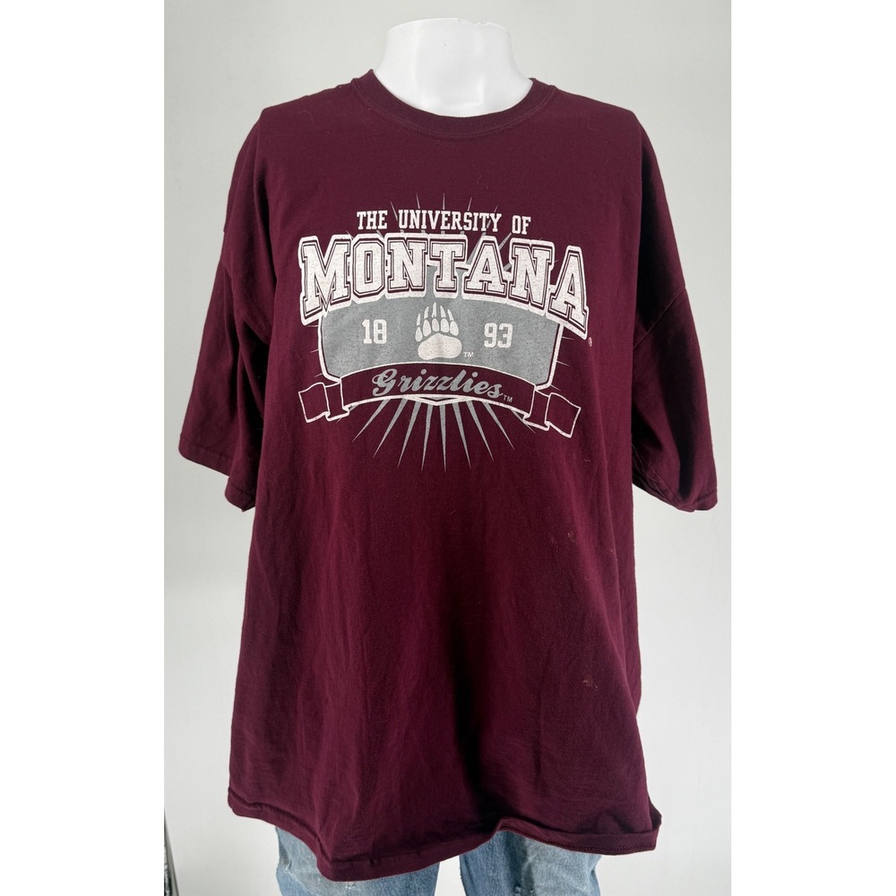 Gildan University of Montana Grizzlies T-Shirt Mens 2XL Maroon Fair Graphic Tee